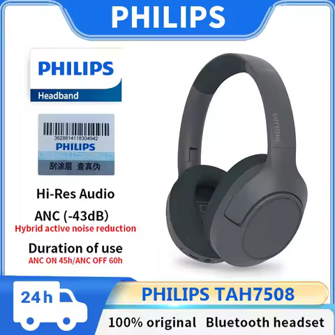 Philips TAH7508 Earphone Wireless Noise Canceling Pro Headset Hi-Res Stereo Long Battery Life Bluetooth 5.2 Sports Run Headphone