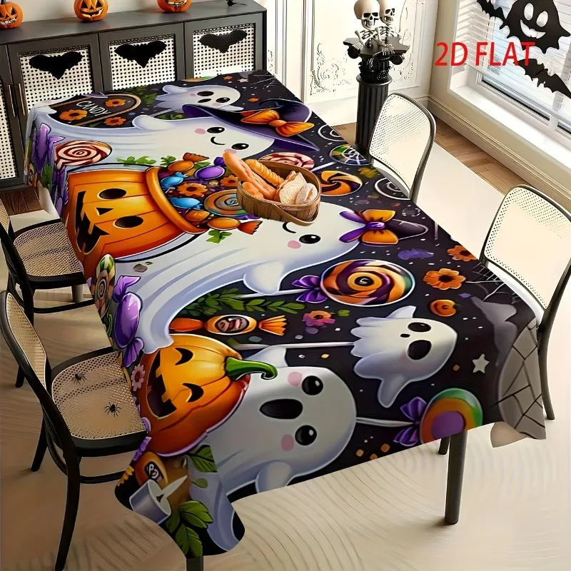 Tablecloth 1 piece 2D flat Halloween kitchen tablecloth - terrifying pumpkins, durable polyester material