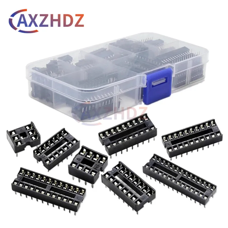 66PCS/lot DIP IC Sockets With Box Adaptor Solder Type Socket Kit 6 8 14 16 18 20 24 28 Pin DIP-6 DIP-8 DIP-14 IC Connector