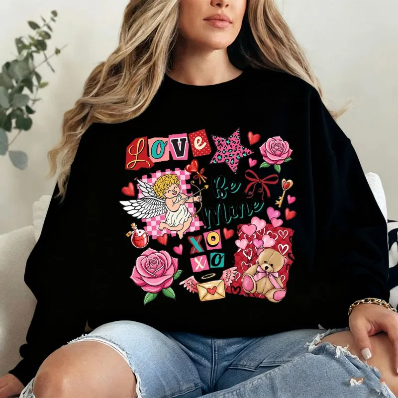 الرجعية عيد الحب الكولاج البلوز متقلب Coquette عيد الحب هودي Preppy الأزهار ليوبارد يكون بلدي الأزياء هوديي الشتاء النساء #6