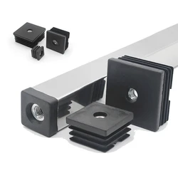 4PCS M6 M8 M10 PE Plastic Black Square Pipe Plugs With Hole Blanking End Inserts Caps Pipe Cover Furniture Leg Feet Tube
