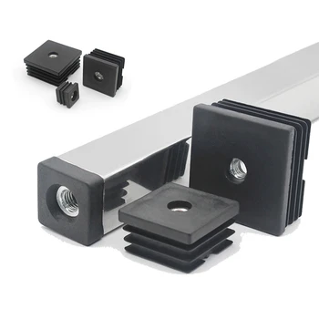 4 Stuks M6 M8 M10 Pe Plastic Zwarte Vierkante Pijp Pluggen Met Gat Blanking End Inserts Caps Pijp Cover meubels Been Voeten Buis