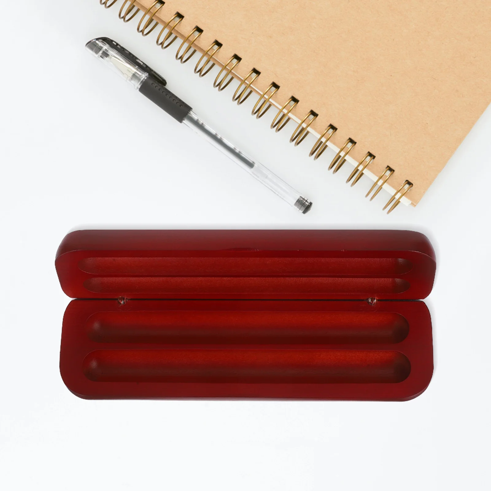 

Wooden Pen Box Dual Slots Wood Material Smooth Finish Elegant Red Office Desk Travel Fountain Pen Case