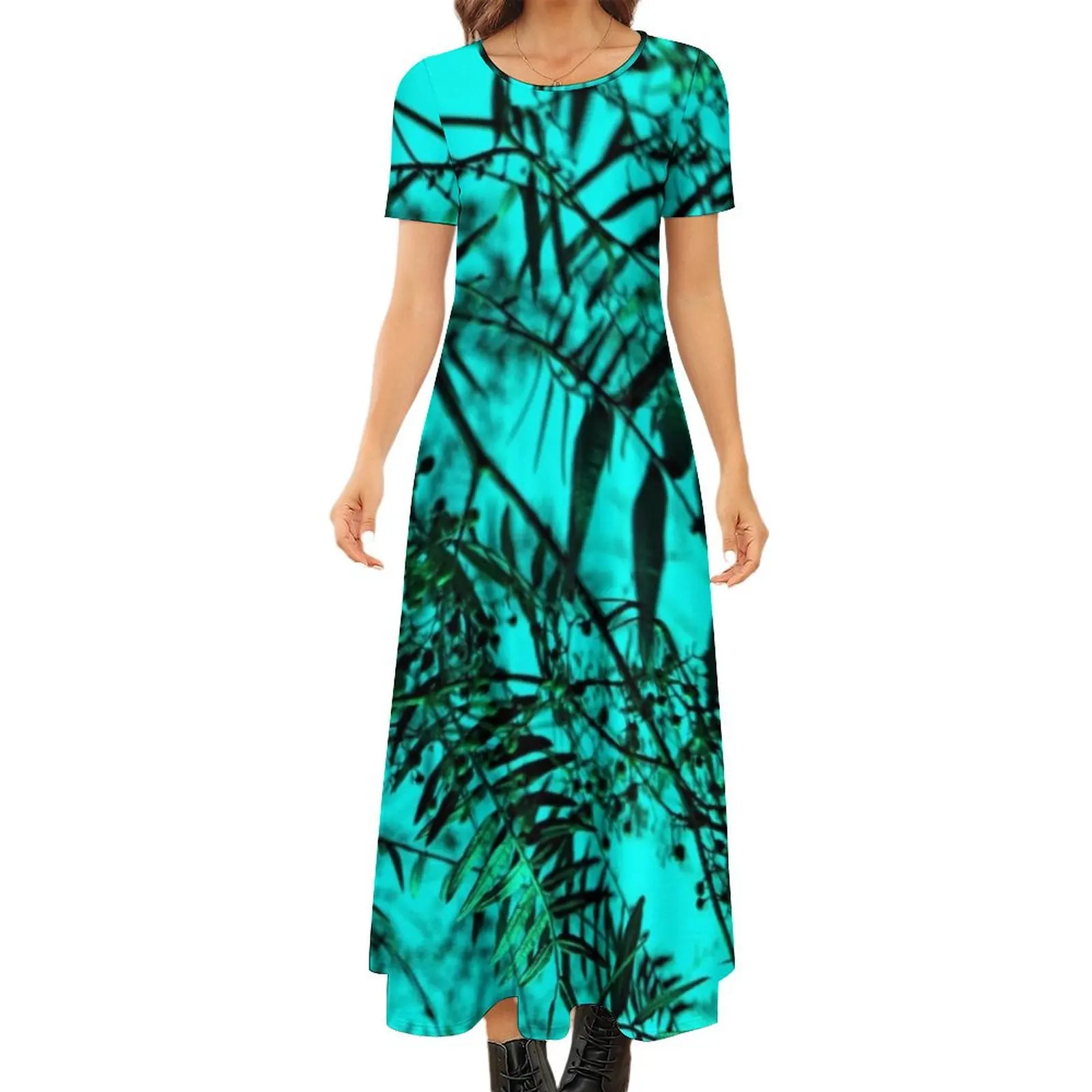 

Don"t Leaf Me! Round Neck Short Sleeve Dress women"s elegant loose dresses Casual dresses clothes for women