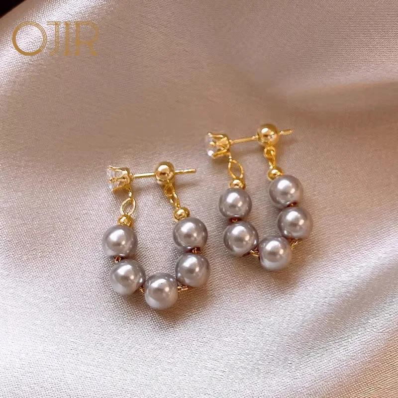 Stylish Women's Grey Beads Earrings Studs, and Versatile Fashion Jewelry for Every Occasion