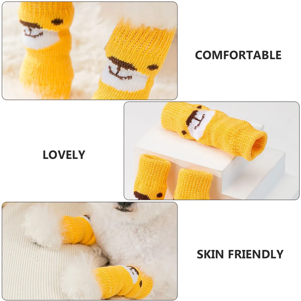 

2Sets Pet Dog Socks Cute Anti-Slip Leg Joint Protectors Warm Washable Skin-Friendly Small Dog Leg Sleeves Puppy Socks