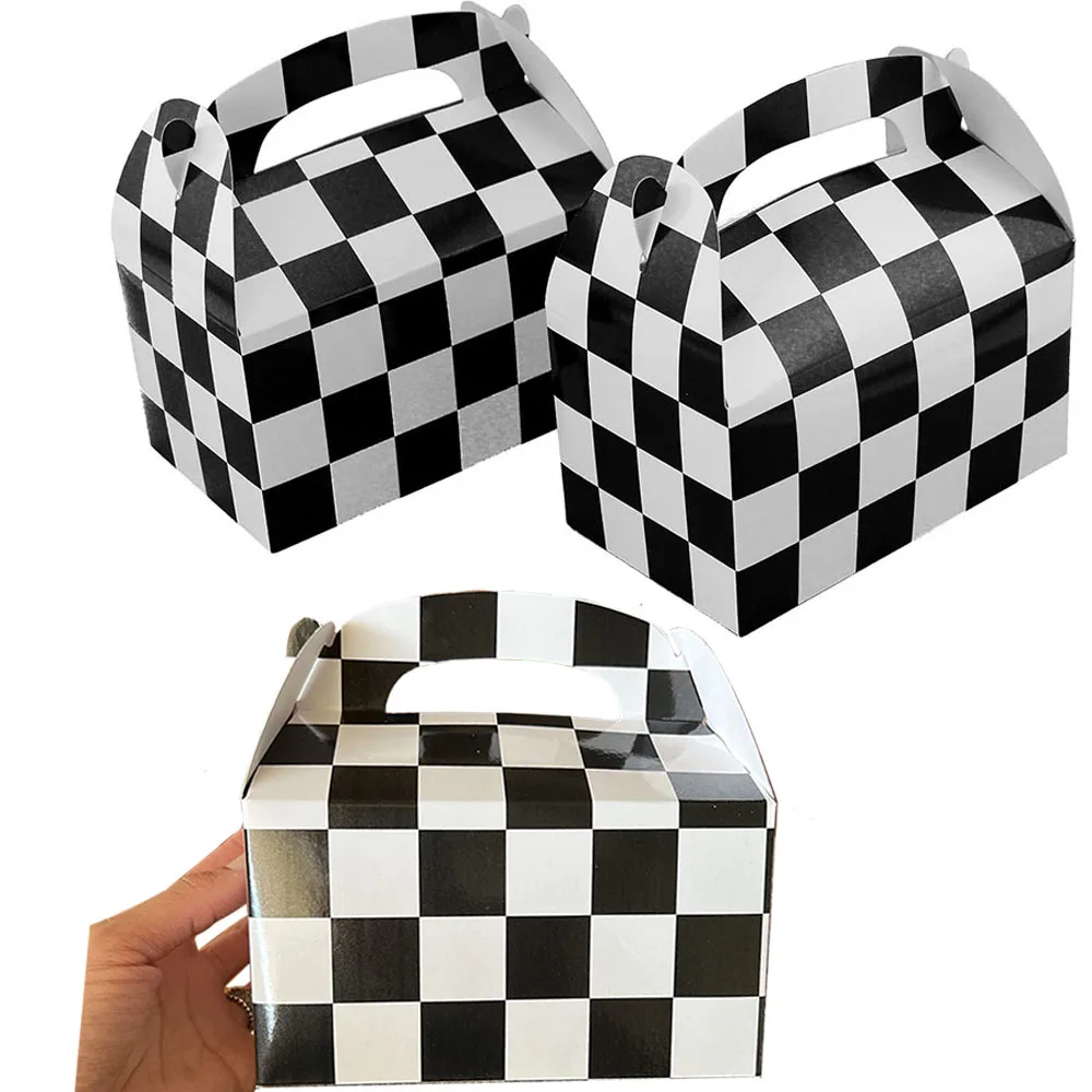 5/10/20/30/50pcs Black White Checker Gift Box Candy Snack Paper Box Boys Racing Theme  Birthday Party Favor Decoration Supplies