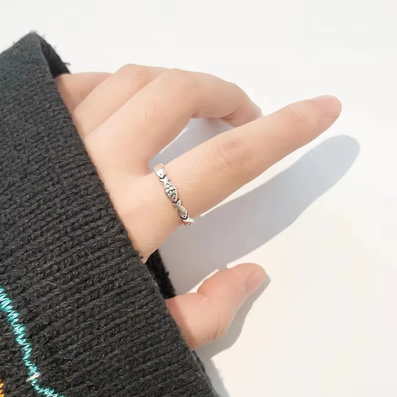 Vintage Silver Color Fish Couple Rings for Women Lover Fashion Creative Adjustable Opening Finger Ring Jewelry Valentines Day
