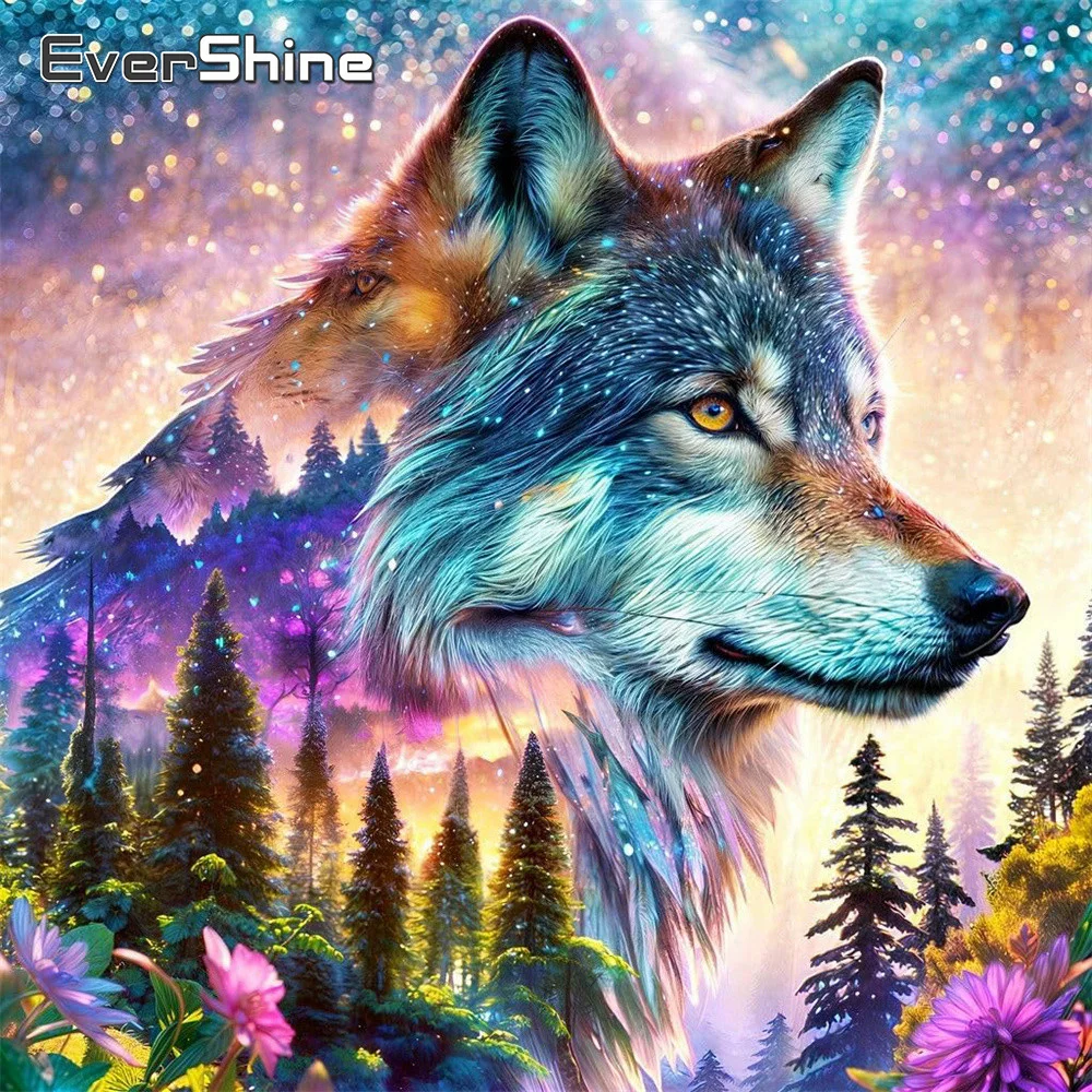 Embroidery Unique Design - Evershine Animal Counted Cross Stitch Wolf