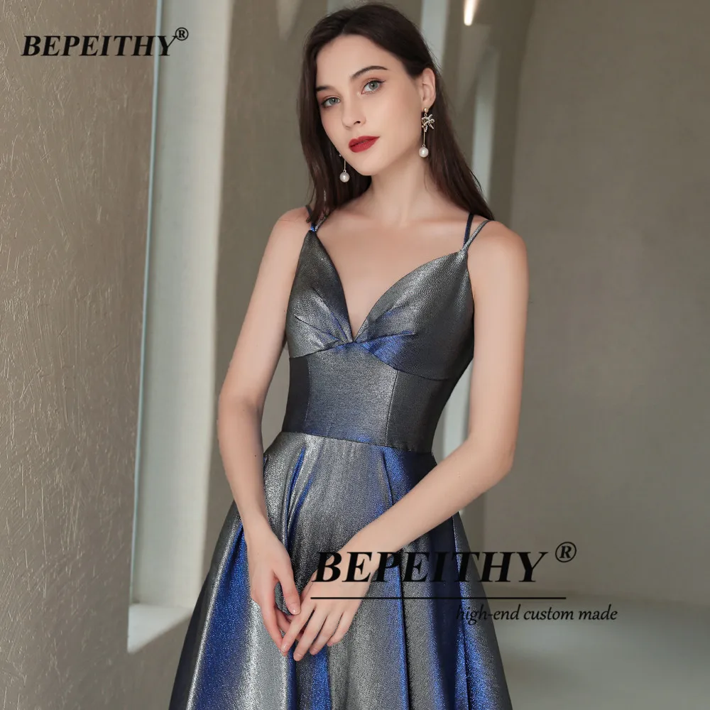 BEPEITHY Customized Glitter Prom Dress 2023 A Line Sexy Backless Sparkle Evening Dresses Floor Length Party Cocktail Dresses