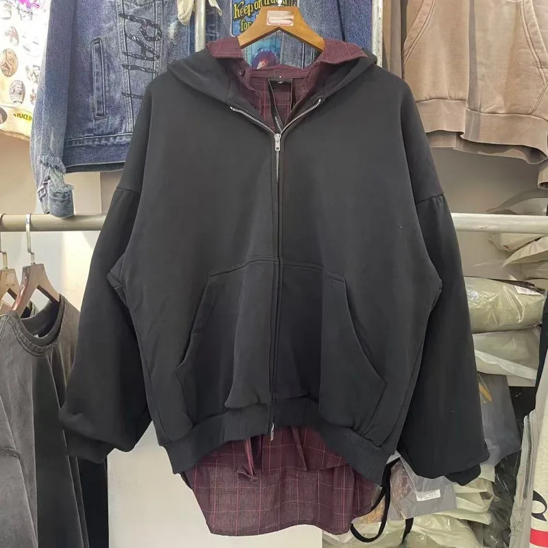 

Парижская толстовка-кардиган из смесовой ткани 2-в-1 на молнии, однотонная, повседневная, теплая, с длинными рукавами, для мальчиков