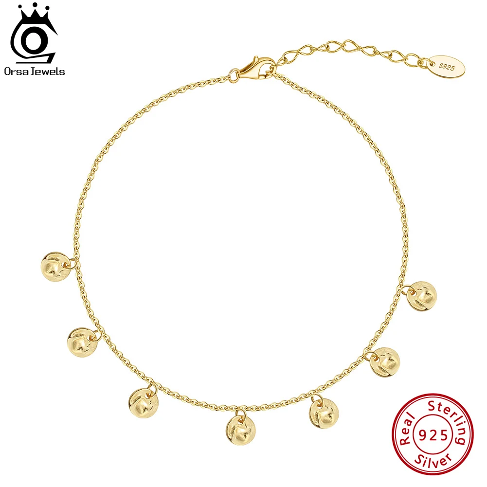 

ORSA JEWELS Dainty 14K Gold Round Charm Dangle 925 Sterling Silver Chain Anklet for Women Summer Foot Ankle Straps Jewelry SA75