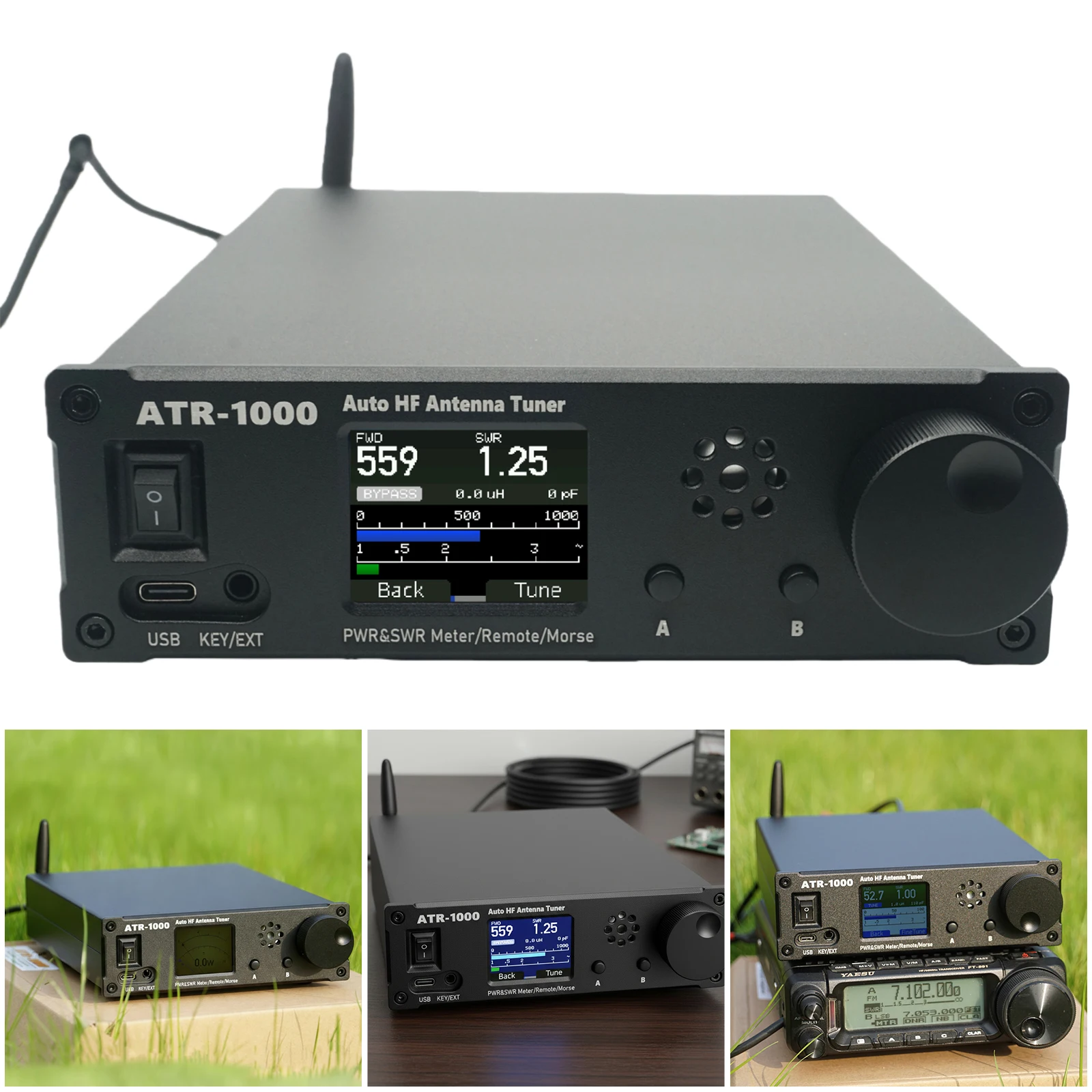 AMNVOLT ATR1000 1000W 1.8-30MHz 자동 안테나 튜너 3 모드 HF 단파 라디오 튜너 경량 WIFI 리모컨 지원