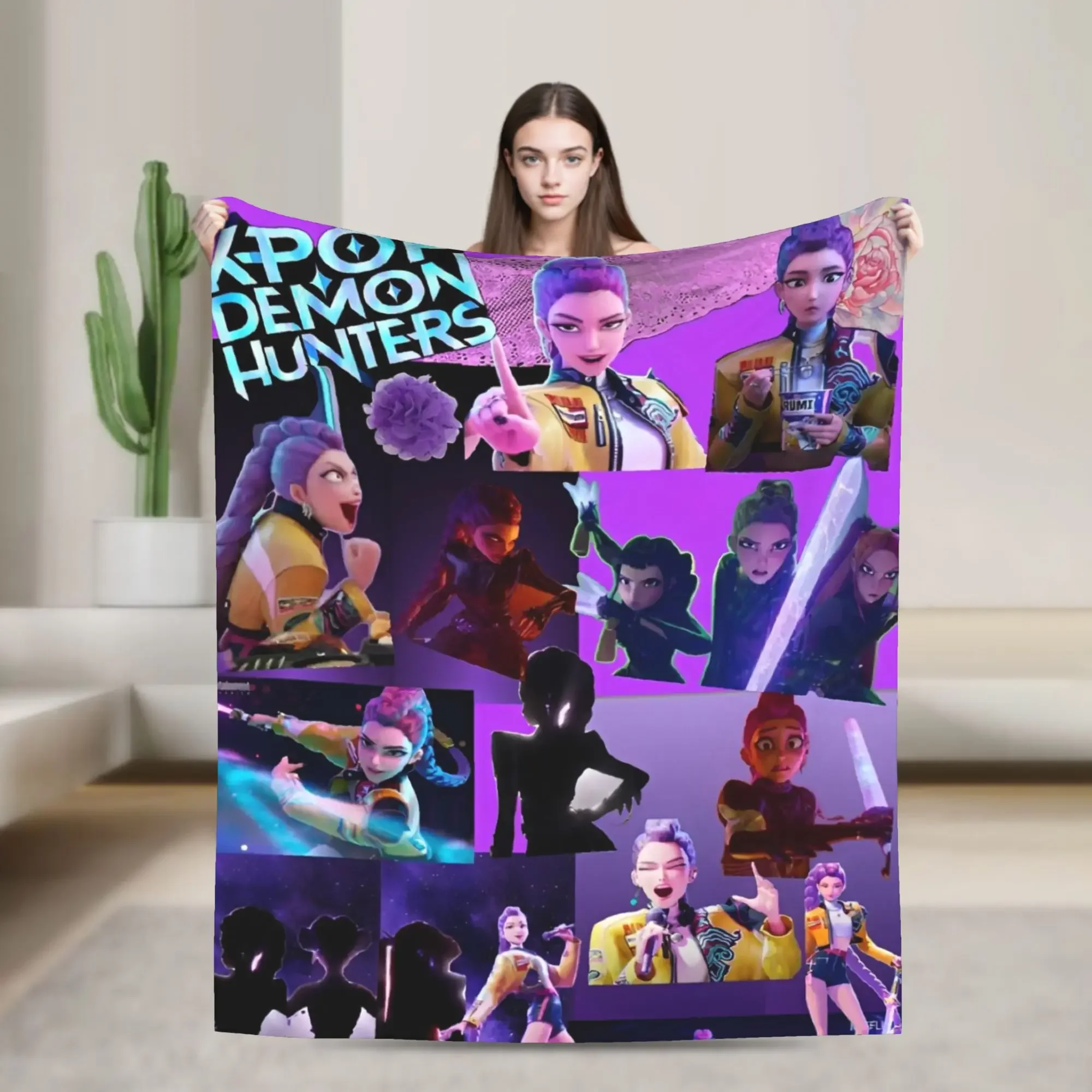 

Super Soft Fleece Throw Blanket for Sofa Bedroom Huntrix Zoey Rumi Mira KPop Demon Hunters Quilt