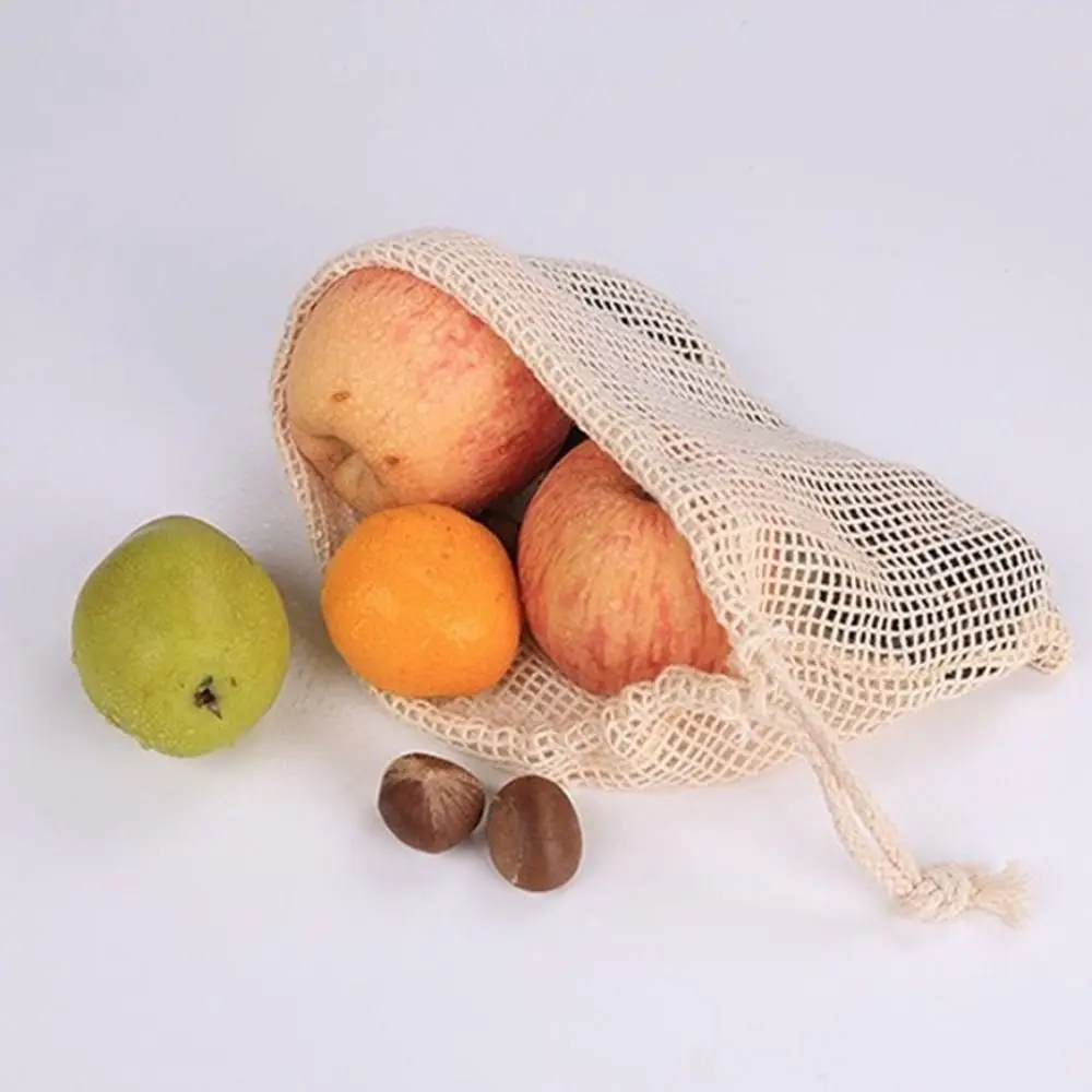 Reusable Cotton Mesh Bag Light Weight Large Drawstring Bag Fruit and Vegetable Storage Eco-friendly Mesh Shopping Bag