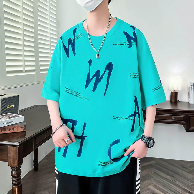 Fashion 2024 Summer Men's Short Sleeve Cotton T-Shirts Hip Hop Streetwear Causal Letters Printed Tshirt Youth Loose Tops Tees