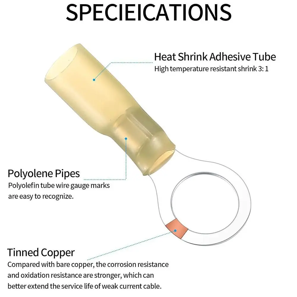 

120PCS Multicolor Heat Shrink Wire Connectors 22-10 AWG Insulated Butt Connectors Assortment Spade Ring Splice Copper Polyolefin