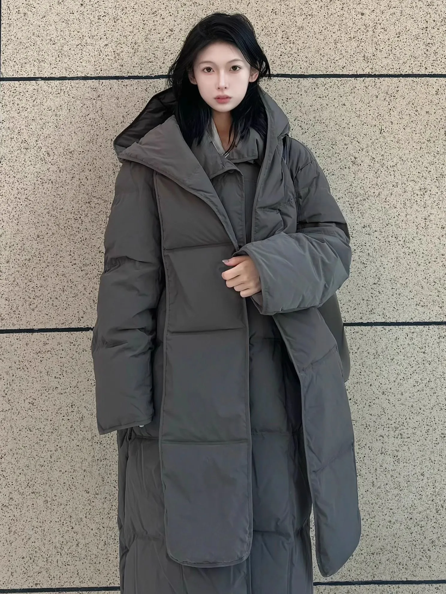 Korean Cotton Jacket 2024 Autumn Winter Warm Hanging Detachable Hat Large Quilt Scarf Long Cotton Jacke Down Cotton Jacket Women