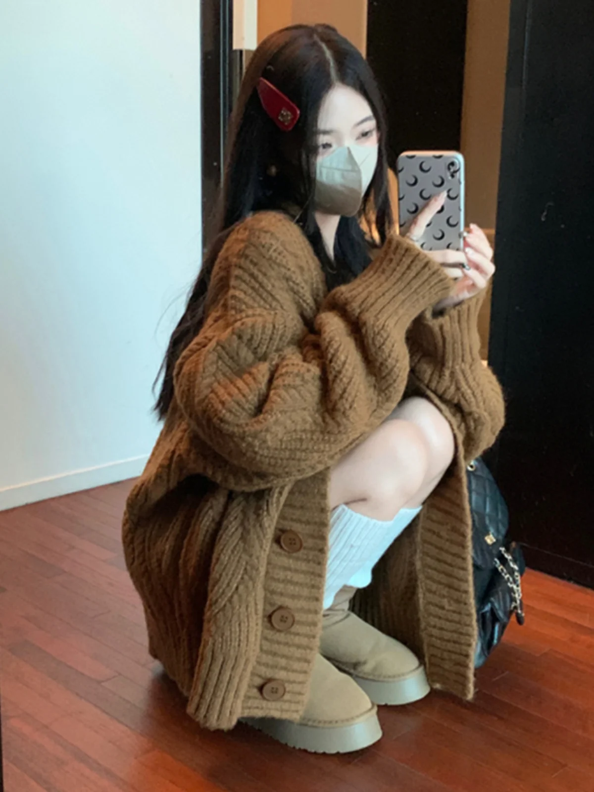 

Retro V-Neck Twisted Knit Sweater Coat Women's Spring Autumn Loose Personality Lazy Style Knitted Open Cardigan Thick