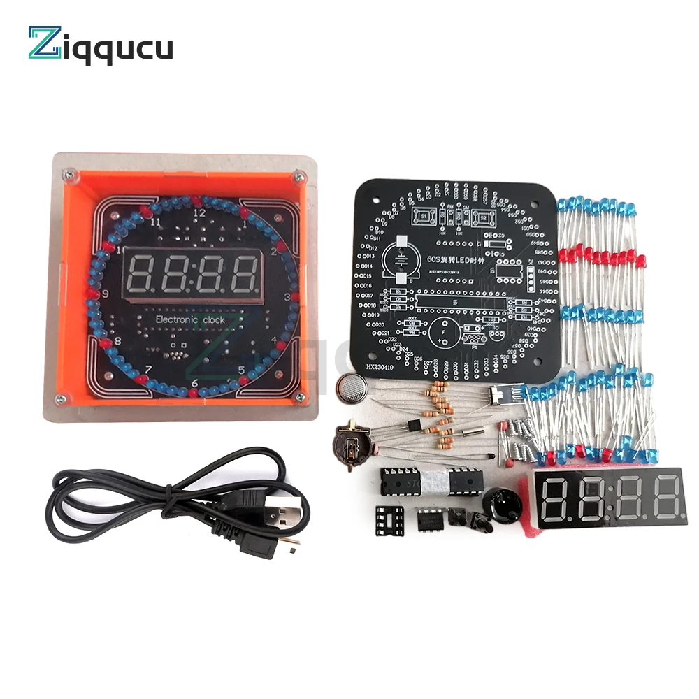 Digital DIY Electronic Clock Kit Light Control Rotation Digital LED Time Display & Temperature Tool Set for Soldering Practice