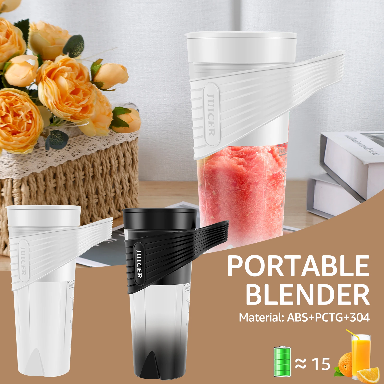 Portable Blender 4000mAh Rechargeable Mini Juice Blender 400ml Blender Juicer Cup with 6 Stainless Steel Blades 18000-20000r/m