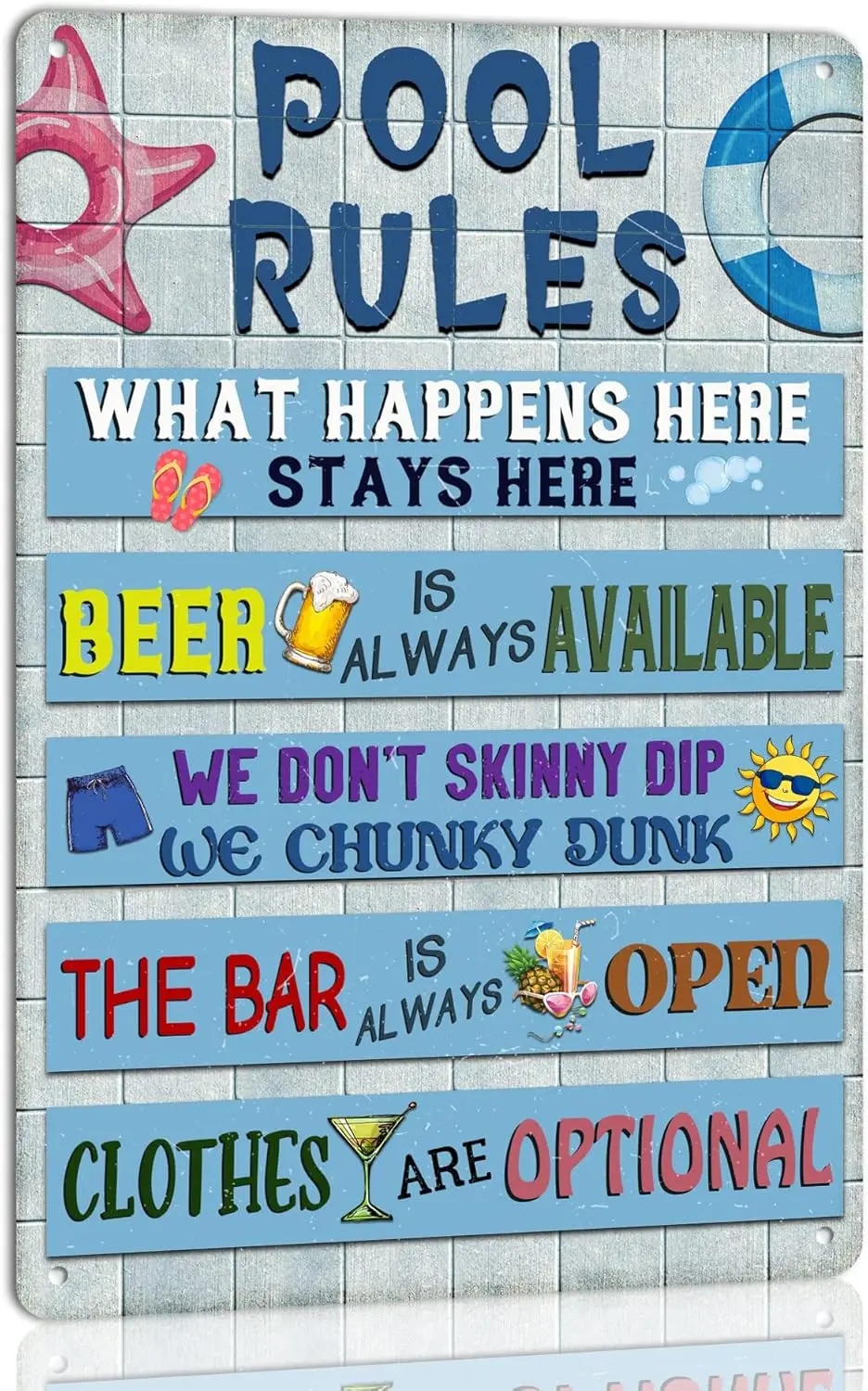 Pool Rules Metal Sign Retro Poster for Home Swimming River Beach Farmhouse Outdoor Funny Wall Deocr Outside Tin
