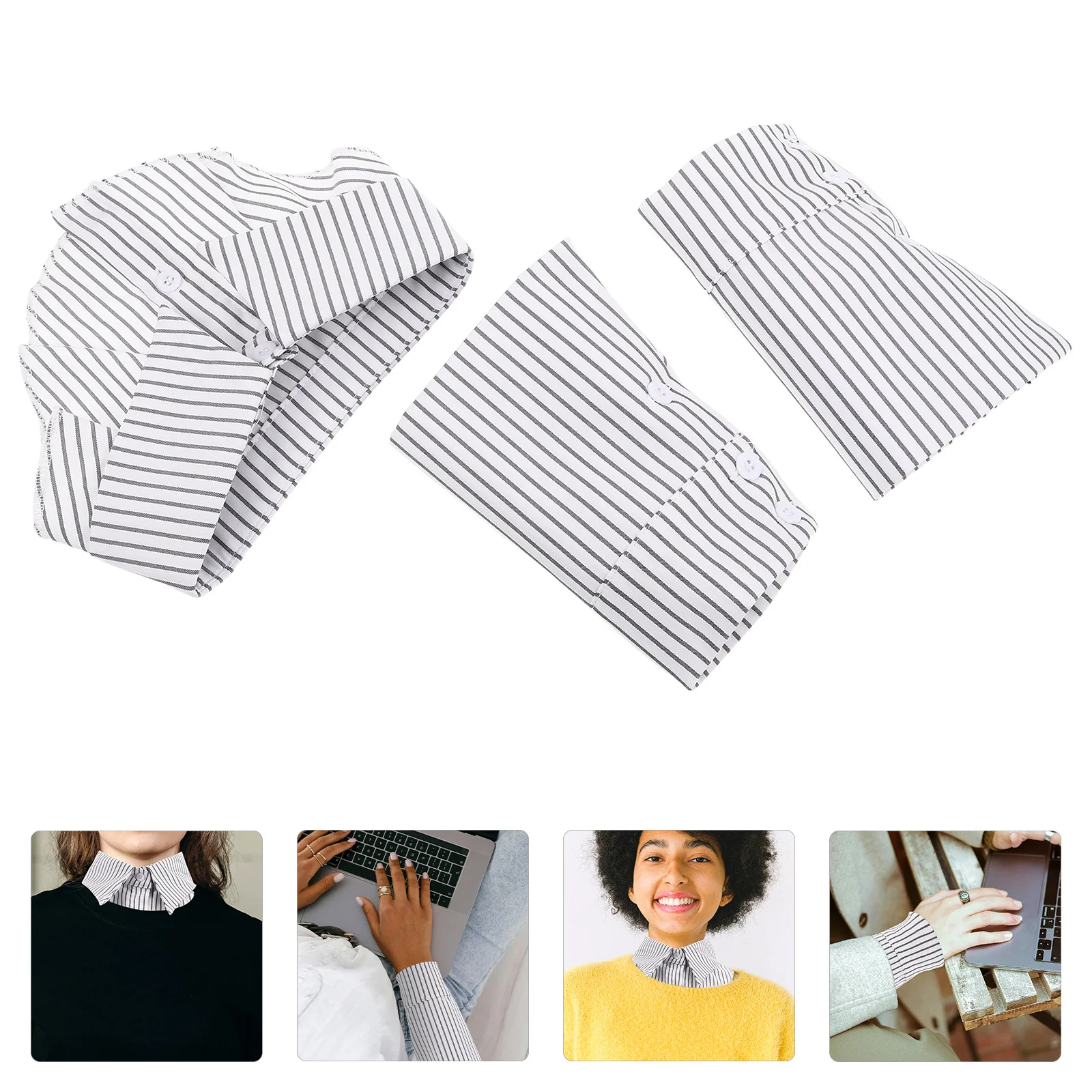 

1Set Detachable Collar and Wrist Cuff Set Faux Pointed Collar Business Office Wear Professional Style Polyester Material