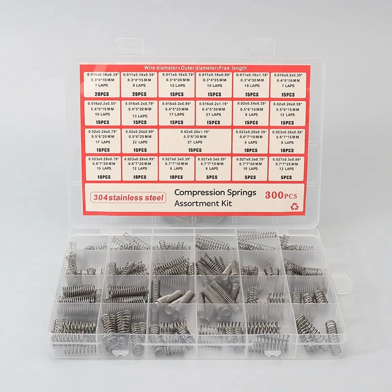 200/300PCS Assortimento di molle e molle Set di assortimento di molle di compressione Set in scatola di plastica Hardware Molla in acciaio inossidabile