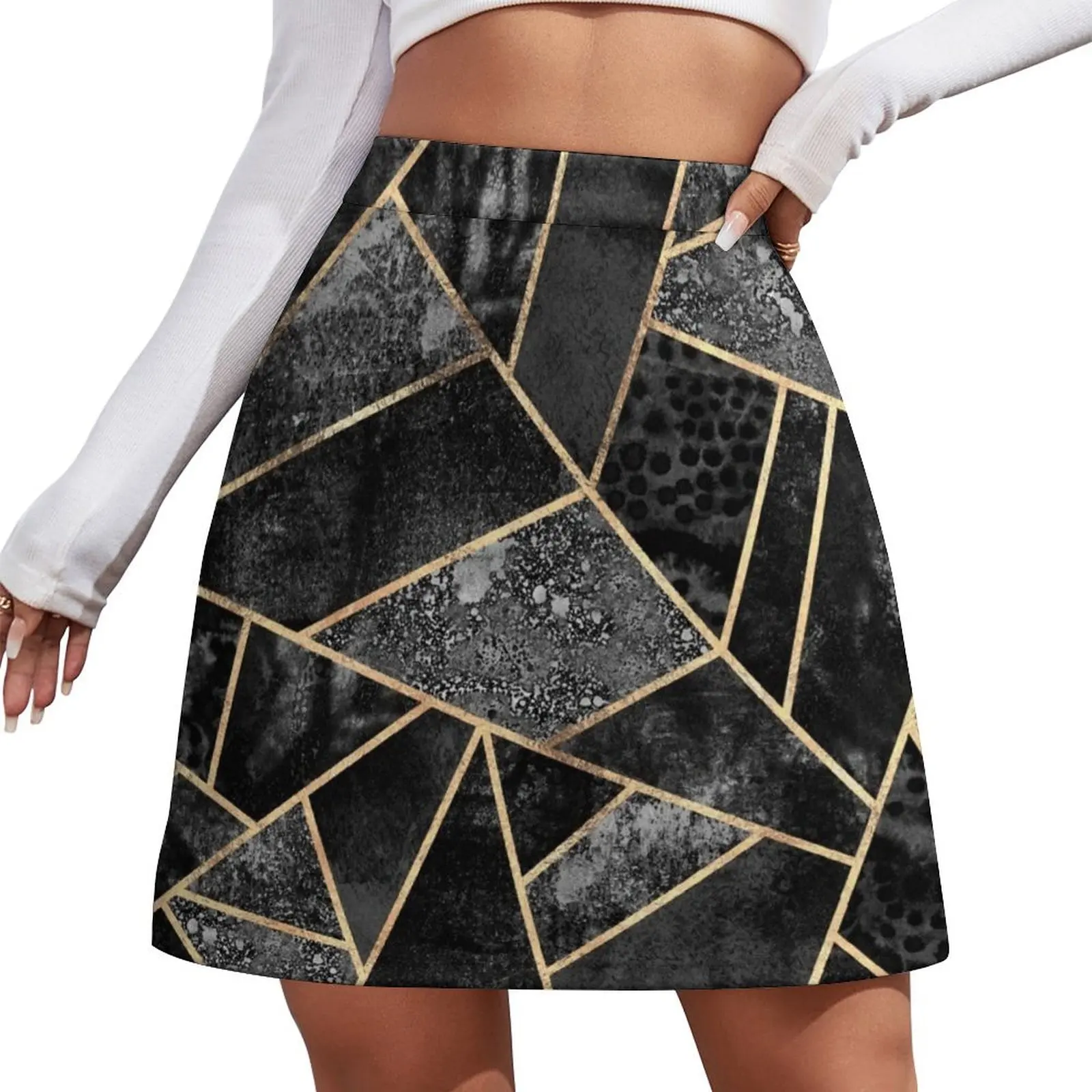 Black Stone 2 Mini Skirt korean style women clothing night club outfits Mini Skirt