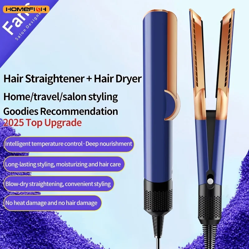 

HOMEFISH 2 IN 1 Professional Hair Straightener & Hair Dryer Heat-Up Hair Flat Iron Negative Ion Iron Long-Lasting Styling Tool
