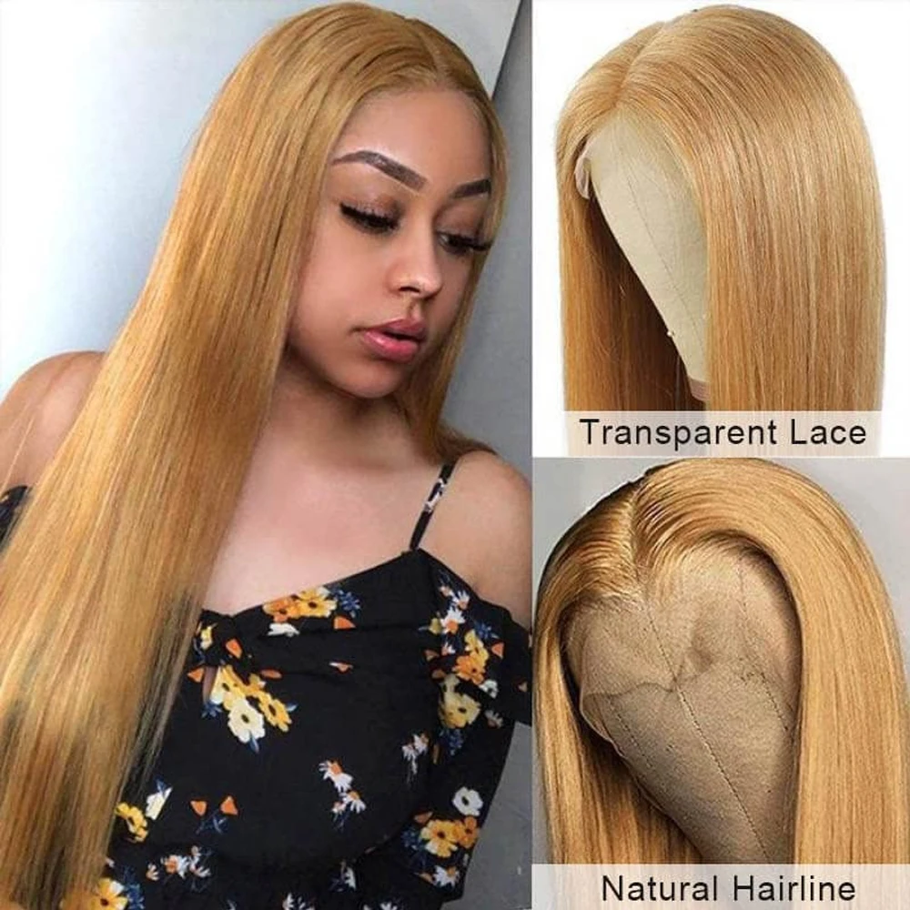 13X4 Straight Honey Blonde Lace Front Wigs Synthetic Ginger Lace Frontal Wigs for Black Women Natural Hairline with Baby Hair