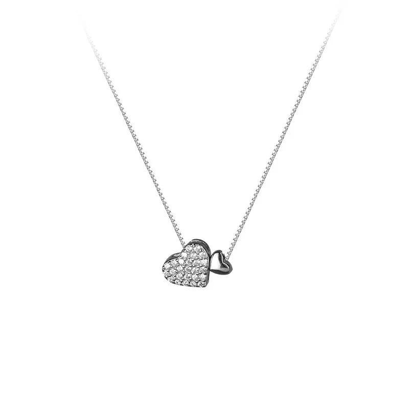 925 Sterling Silver Necklace Gold-plated 18 Inches Heart-shaped Pendant Necklace for Women Girls Fashion Jewelry Engagement Gift
