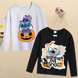 New Stitch Halloween Kids Tops Kawaii Cartoon Graphic T Shirts Boys Girls Casual Sports Long Sleeved T-shirt Children's Clothing