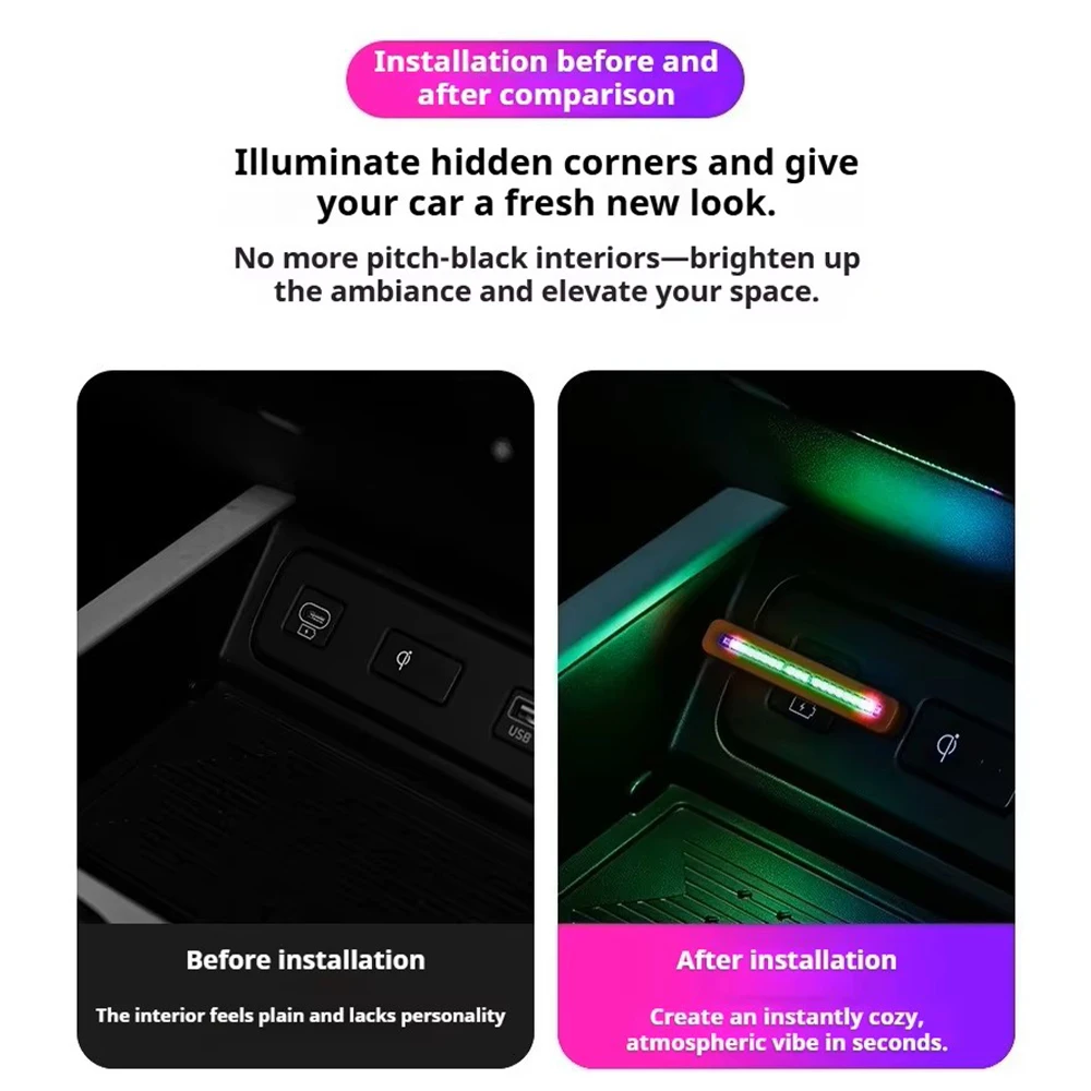Car Ambient Lighting Type-C Plug Play Voice Control Rhythm Function Colorful LED Lights Vehicle Breathing Light Atmosphere Ligh