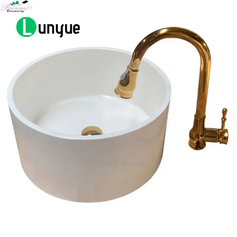 High Quality Round Ceramic Foot Bath Tub with Tubeless Swirl Gold Pedals for Spa Nail Use Durable Easy Clean Design