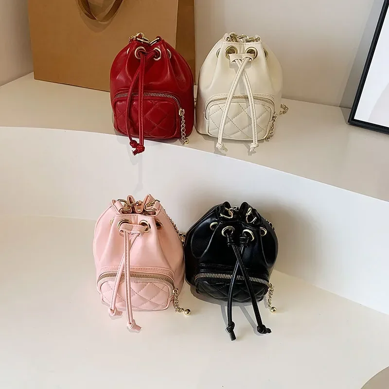 PU Chain Shoulder Strap Bucket Crossbody Bags Ladies Bags 2024 Light Luxury Solid Color Zipper Shoulder Bags Bolsas Femininas