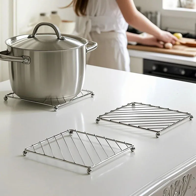 Stainless Steel Coaster Set - Thickened Heat Insulation Pad for Kitchen Table Pot Holder Dish Mat Steamer Rack Cooling Grid