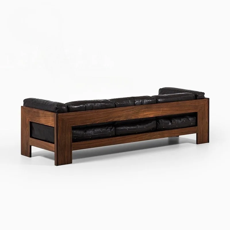 Nordic vintage solid wood sofa designer Wabi-Sabi Style Hotel B&B model room living room vertical reception sofa chair