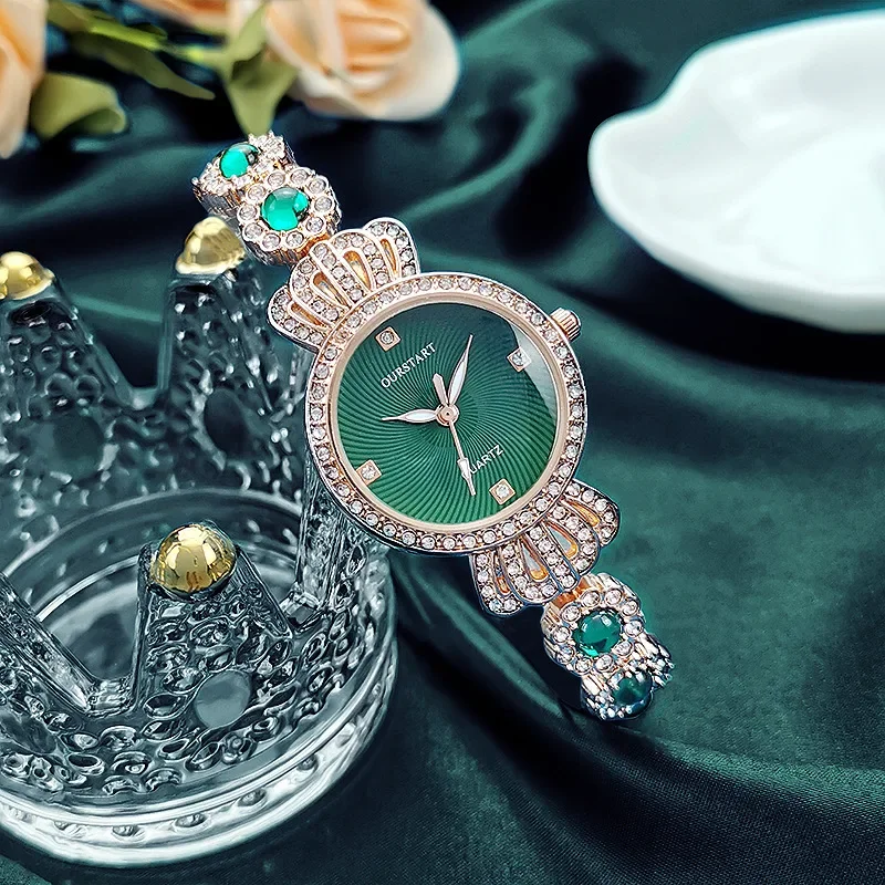 

Luxury Women's Watches Green Quartz Wristwatches Rhinestone Watches Reloj Para Mujer Ladies Clock Gift Часы Женские Наручные 시계