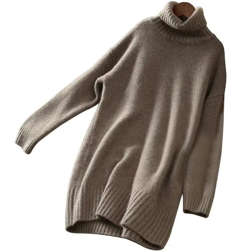 Heavy turtleneck 100% pure cashmere sweater women\'s 3-strand thick lazy long loose large size bottoming sweater