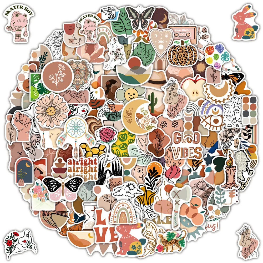 

10/60/120pcs Retro Bohemian Art Stickers Aesthetic Decal DIY Laptop Car Guitar Luggage Cute Boho Cartoon Sticker Kid Classic Toy