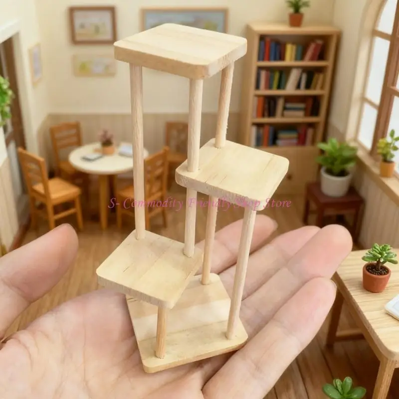 85AE 소형 식물 인형 집 장면 장식을 위한 다단계 꽃 전시 선반