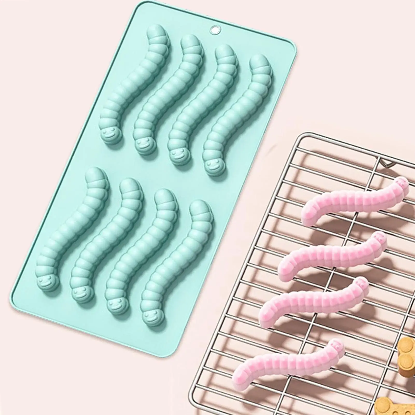 قوالب السيليكون لدودة الحلوى قوالب فندان الحلوى مقلاة خبز الغذاء الصف لوازم الخبز للمنزل المطبخ عيد ميلاد عيد الهالوين #3