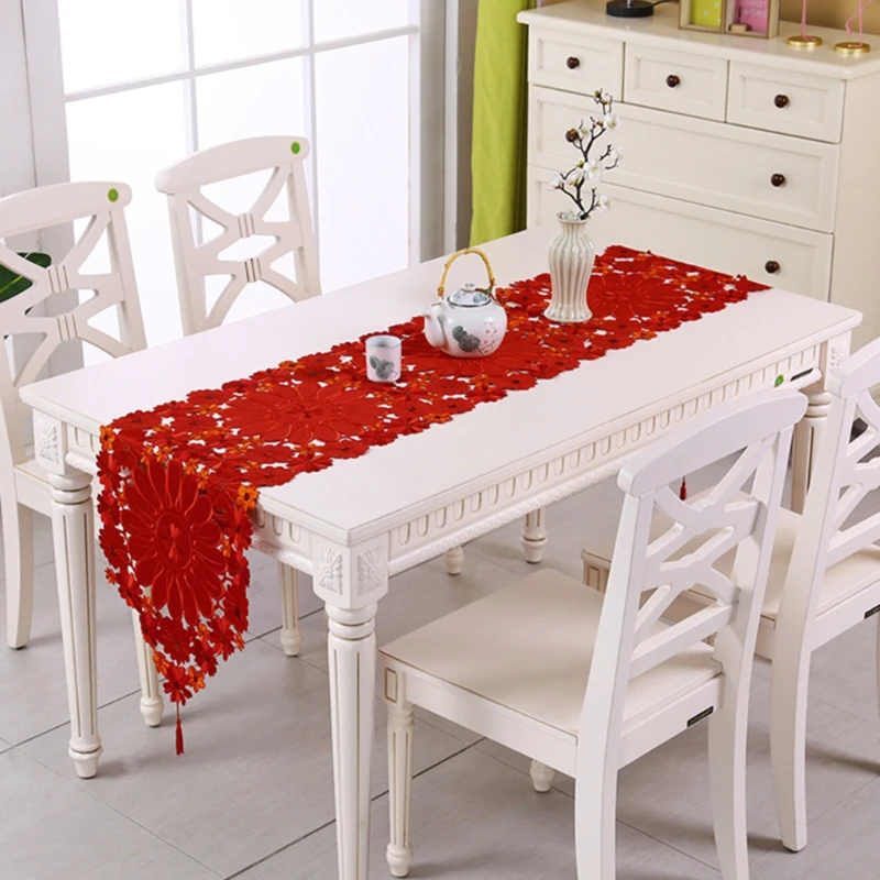 Table Runner Embroidered Christmas Dining Table Centerpiece Decoration Xmas New Year Home Kitchen Party Decor