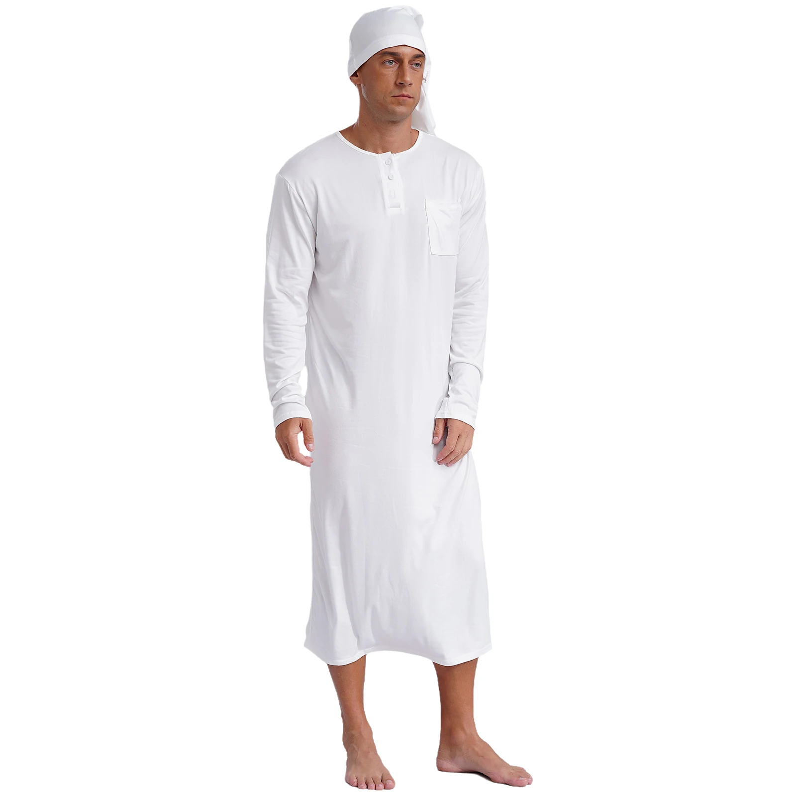 رجل ملابس نوم فضفاضة سيسي ملابس نوم طويلة الأكمام رداء طويل منامة قبعة مدببة مع بوم بوم رداء النوم مع قبعة رداء ملابس خاصة