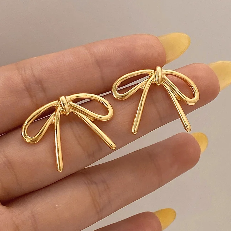 

PONYKISS 925 Sterling Silver 14K Gold Hollow Bowknot Stud Earrings for Women Cute Fine Jewelry Minimalist Sweet Cool Accessories