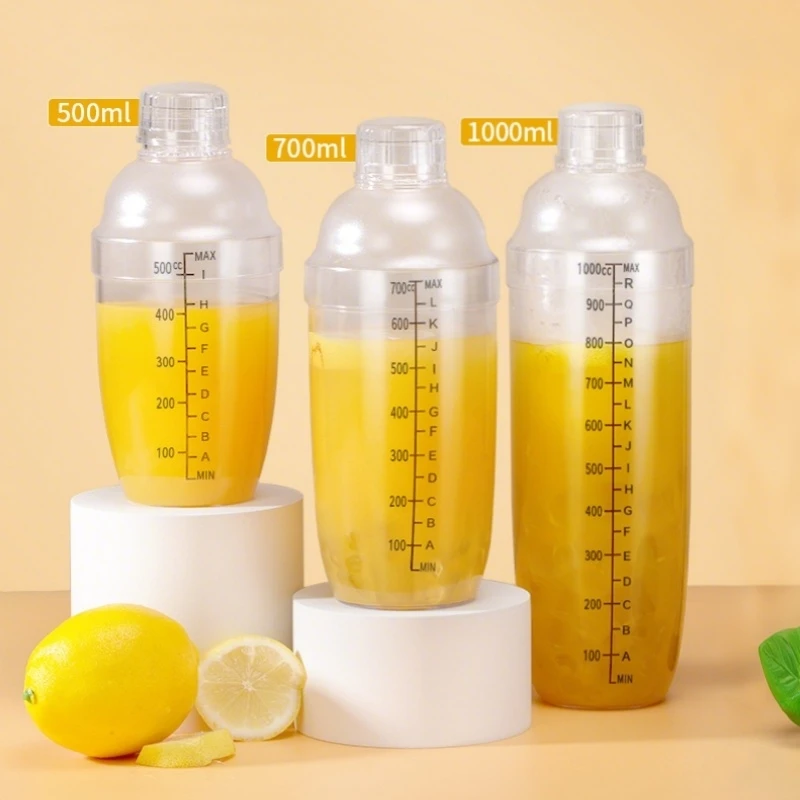 350ml/500ml/700ml/1000ml Plastic Cocktail Shaker Martini Hand Shaker Cup with Scales Milk Tea Wine Drink Shaker Mixer Bar Tools