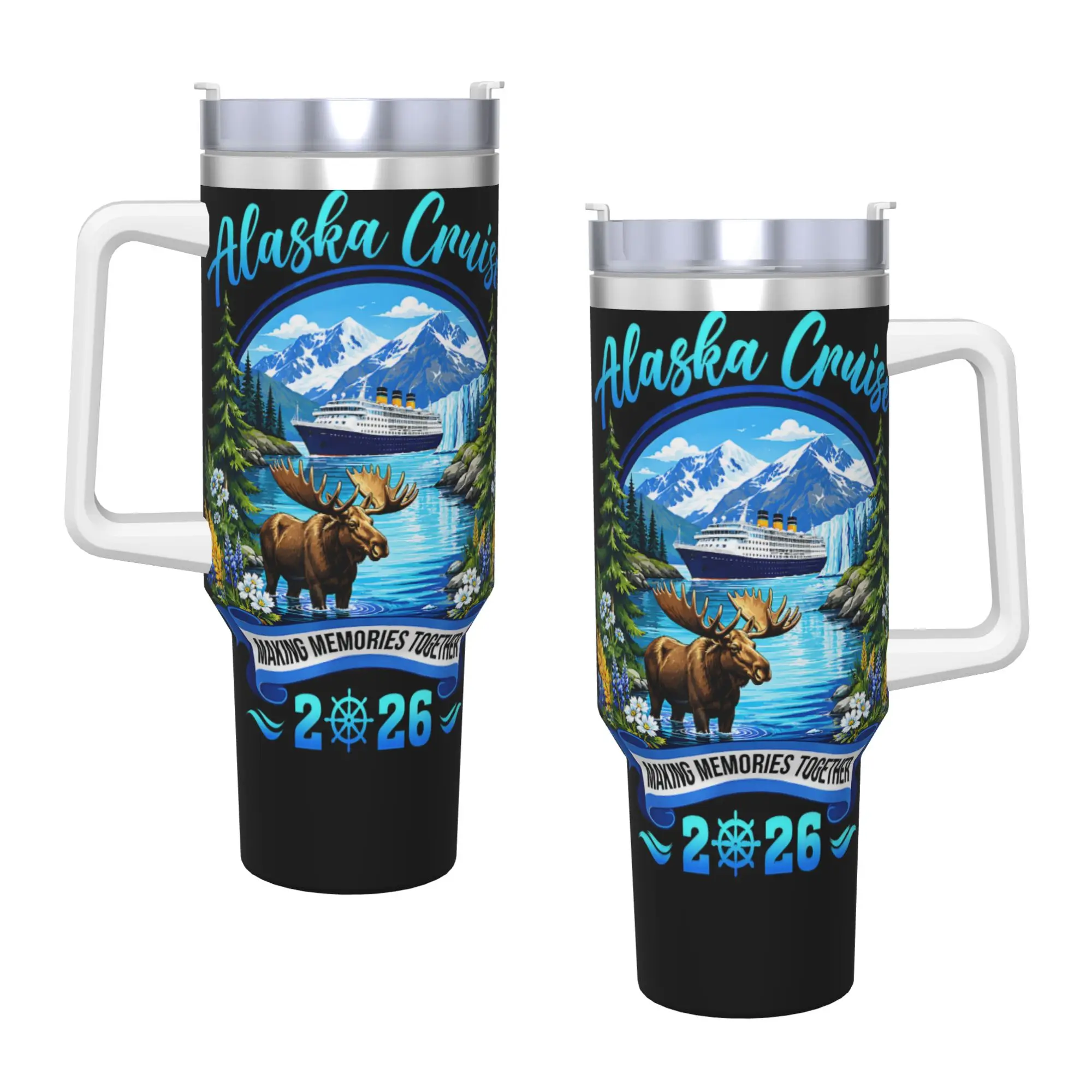 Stainless Steel Tumbler Matching Family Friends Group Alaska Cruise 2026 Alaskan Car Mugs With Straws Water Bottle Thermal Mug