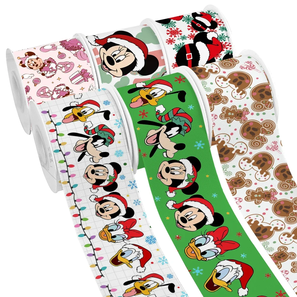 

50 Yards Christmas Cartoon Disney Mickey Minnie Mouse Pattern Printed Grosgrain Satin Ribbon for Gift Wrapping Hair Bow Craft