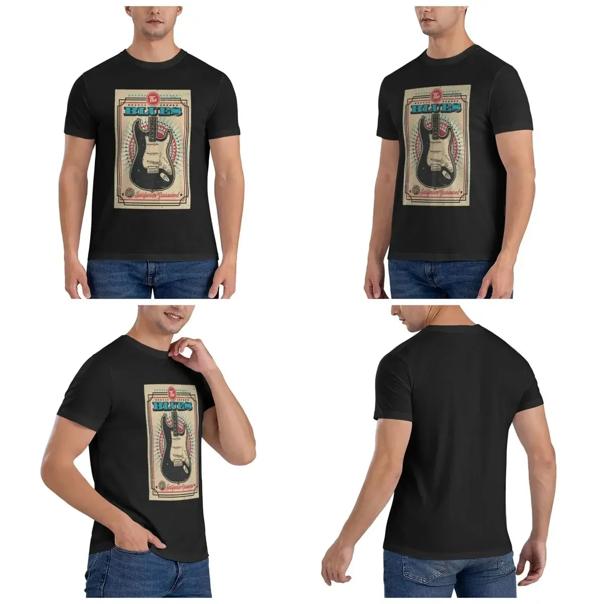 The Blues Vintage Style Guitar - TAN Men T-Shirt Funny Plus Size T Shirts Men's O-Neck Cotton Tees Short Summer Male